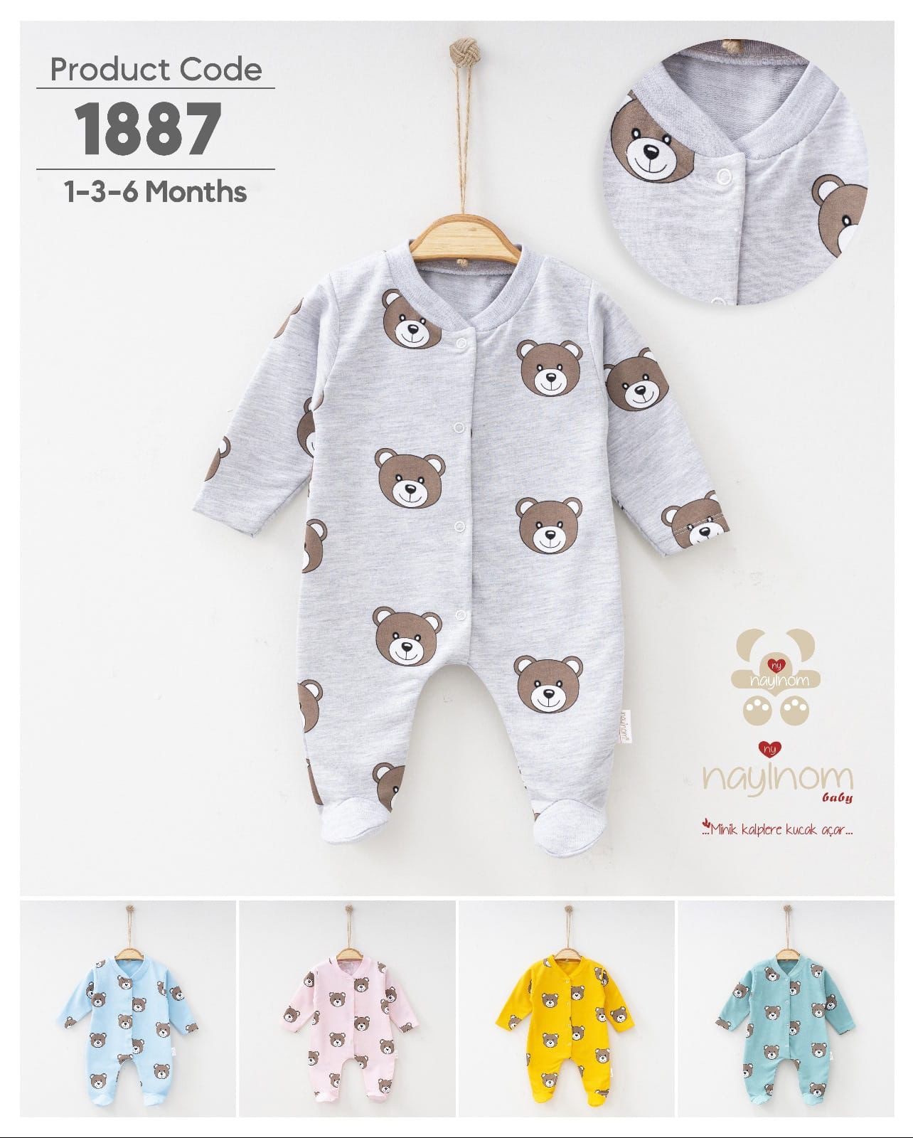 Grenouillère coton à motif ours en peluche – Image 6