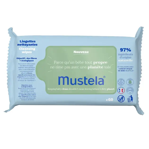 Mustela Lingettes Nettoyantes à l'Avocat BIO - 60 unités