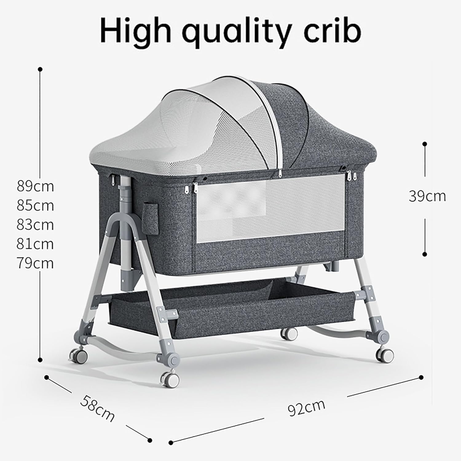 Berceau Réglable - Lit Berceau Avec Matelas, Panier De Rangement et Moustiquaire - Nouveau-né – Image 2