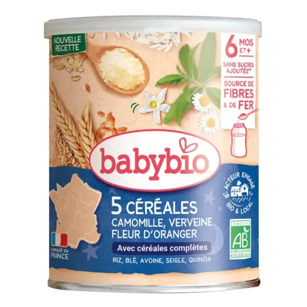 BabyBio 5 Céréales Infantiles Verveine Fleur D'oranger Camomille (Dès 6mois)
