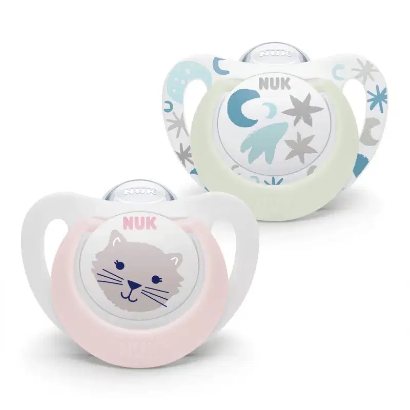 Nuk 2 Sucette Silicone Star Day & Night 0-6 mois Chat/Etoiles – Image 2