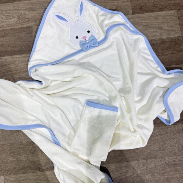 Bebelinna cap de bain avec gant - lapin bleu