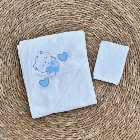 Bebelinna cap de bain avec gant-ours bleu