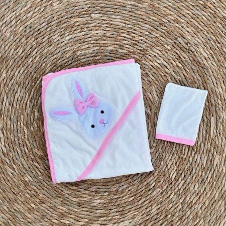 Bebelinna cap de bain avec gant- lapin rose