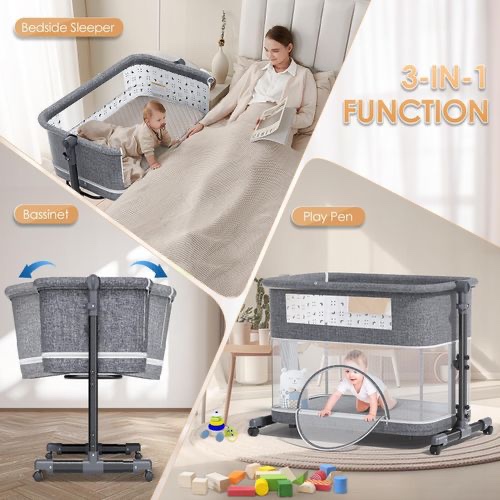 Lit Cododo Bébé Multifonction 3 en 1 – Lit Cododo + Berceau + Parc – Réglable & Sécurisé – Image 5