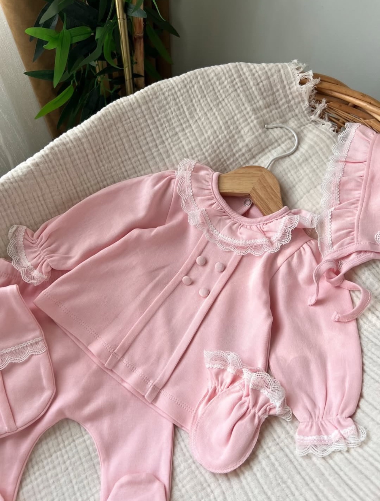 Mini zeyn ensemble naissance fille 5pcs coton – Image 4