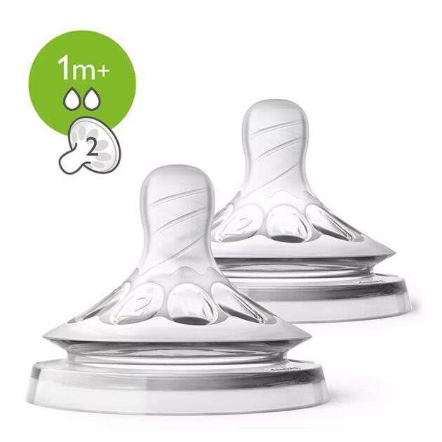 Philips Avent Lot de 2 Tétines Natural Débit Lent 1M+