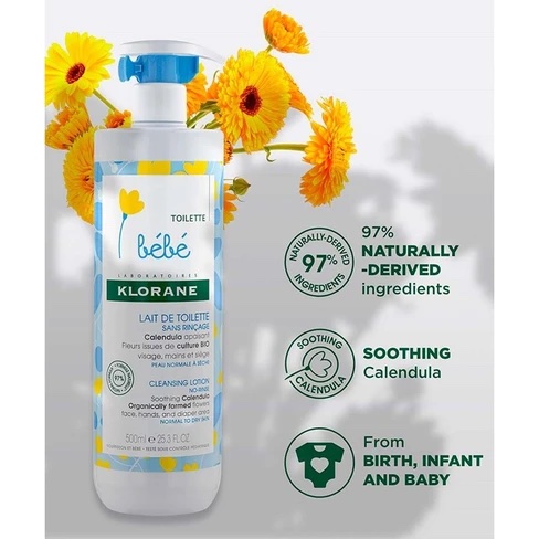 KLORANE BÉBÉ LAIT NETTOYANT SANS RINÇAGE 500ml – Image 2