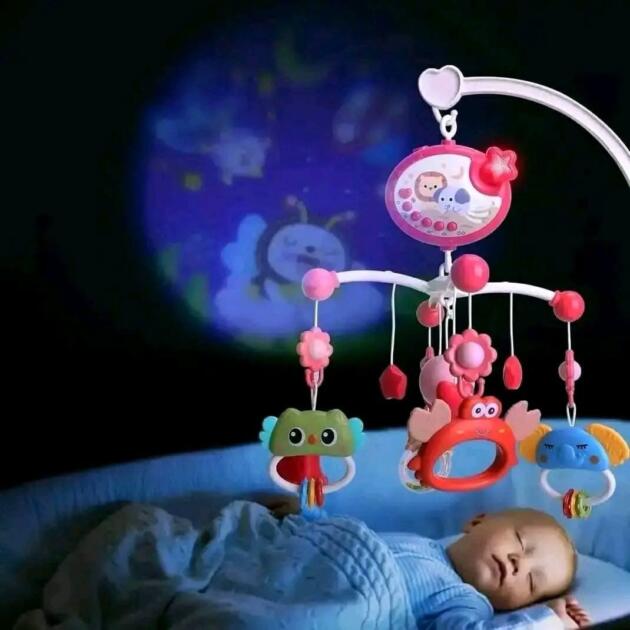 Mobile Musical Cloche de Lit Bébé - Jouets doux et apaisants pour l'heure du coucher - Couleur Rose ET Bleu