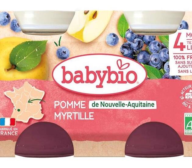 Babybio Petit Pot Pomme de Nouvelle-Aquitaine & Myrtille 2x 130g