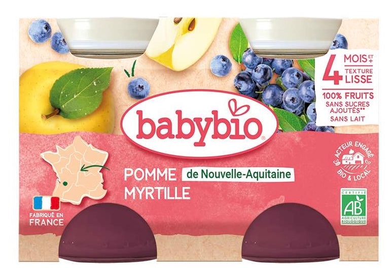 Babybio Petit Pot Pomme de Nouvelle-Aquitaine & Myrtille 2x 130g