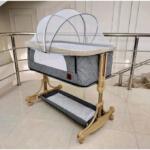 Lit Bébé Cododo,3 en 1 Berceau bébé avec épaissir Matelas Souple et Plaque de Base du Parc,Hauteur Réglable, Fenêtres en Filet, Roues