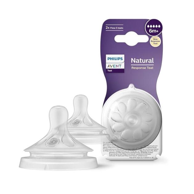 Lot de 2 tétines Natural 6 Mois + 5 Trous Débit rapide - Philips Avent