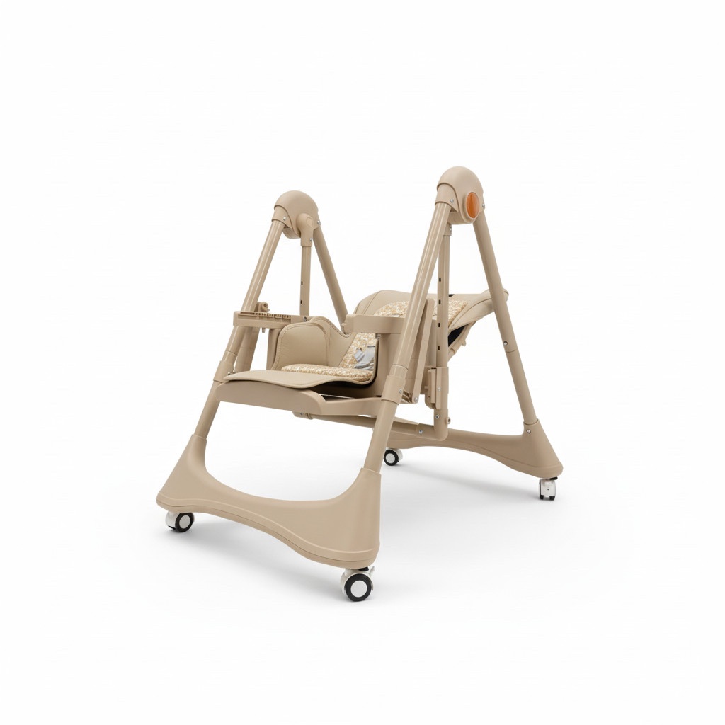 burbay Chaise haute bébé 3 en 1 se transforme au balancelle inclinable pliable-Beige – Image 2